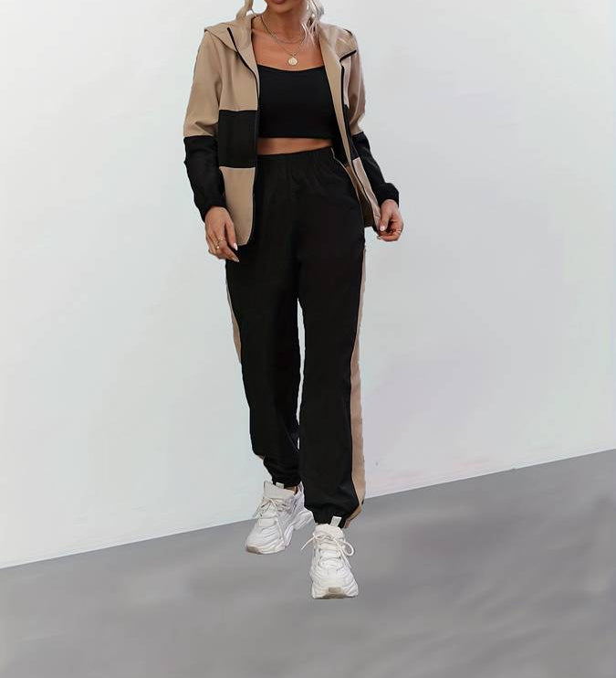 Sandra - Stylish Black Zip Up Two-piece Set for Women