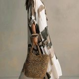 Boho Abstract Print Button-Front Relaxed Fit Maxi Dress