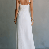 Elegant White Minimal Strappy Slit Maxi Dress