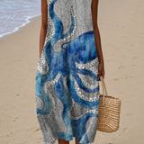 Caroline - Women's Sleeveless Printed Beach Midi Dress Loose