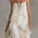 Romantic Sheer Tiered Chiffon Maxi Dress