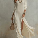 Bohemian One-Shoulder Textured Maxi Dress In Soft Ivory