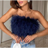 Crop Top | Strapless | Imitation Feather | Zip Up | Party