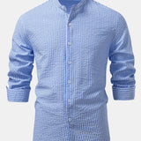 Striped Seersucker Shirt with High Collar