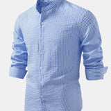 Striped Seersucker Shirt with High Collar