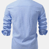 Striped Seersucker Shirt with High Collar