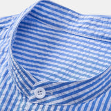 Striped Seersucker Shirt with High Collar