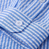 Striped Seersucker Shirt with High Collar