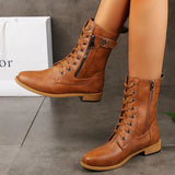 Evie - Trendy Chunky Boots with Stylish Cross Strap and Zipper Detail