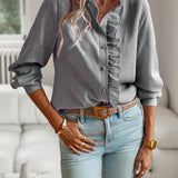 Ruffle Shirt – Striped – Long Sleeve – Button Shirt – Women's Blouse