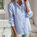 Ruffle Shirt – Striped – Long Sleeve – Button Shirt – Women's Blouse
