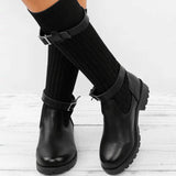 Kelly - Warm knitted wool leather boots for women
