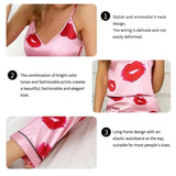Rhea - Luxury Satin Pyjamas Set with Lip Print for Women