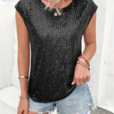 Sequin Top | Sleeveless Glitter Blouse | Party Glamour