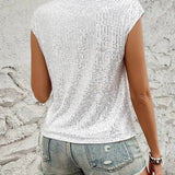Sequin Top | Sleeveless Glitter Blouse | Party Glamour