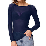Sheer Long Sleeve Top – Black – White – Mesh Long Sleeve Top – Women's Clothing