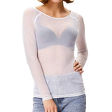 Sheer Long Sleeve Top – Black – White – Mesh Long Sleeve Top – Women's Clothing
