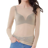 Sheer Long Sleeve Top – Black – White – Mesh Long Sleeve Top – Women's Clothing