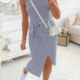 Chloe™ Striped Halter Neck T-Shirt Dress