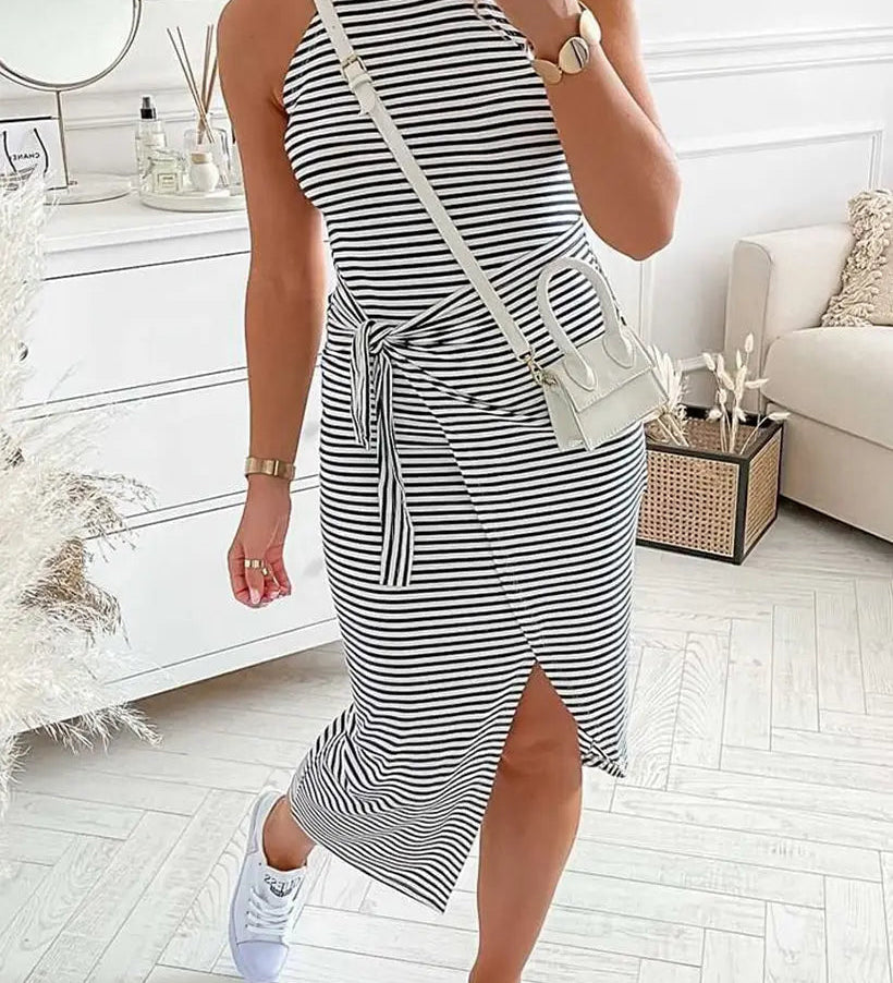 Chloe™ Striped Halter Neck T-Shirt Dress