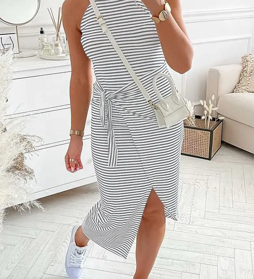 Chloe™ Striped Halter Neck T-Shirt Dress
