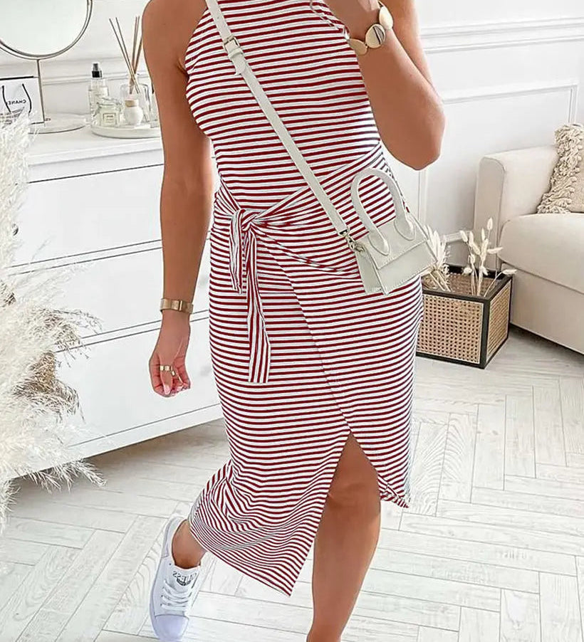 Chloe™ Striped Halter Neck T-Shirt Dress