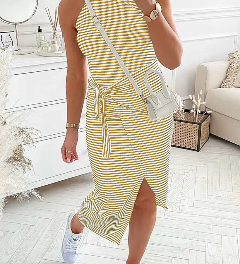 Chloe™ Striped Halter Neck T-Shirt Dress