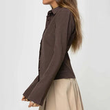 Striped Shirt – Long Sleeve Tie Blouse with Collar for Women