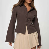 Striped Shirt – Long Sleeve Tie Blouse with Collar for Women
