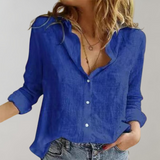 Women's Linen Shirt – Long Sleeve – Collar – Button-Up Linen Blouse for Women