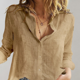 Women's Linen Shirt – Long Sleeve – Collar – Button-Up Linen Blouse for Women