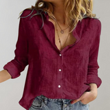 Women's Linen Shirt – Long Sleeve – Collar – Button-Up Linen Blouse for Women