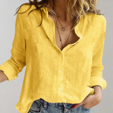 Women's Linen Shirt – Long Sleeve – Collar – Button-Up Linen Blouse for Women
