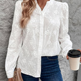 Women's Shirt – Embroidered – Long Sleeve – White Shirt – Button-Up Blouse