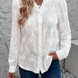 Women's Shirt – Embroidered – Long Sleeve – White Shirt – Button-Up Blouse