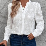 Women's Shirt – Embroidered – Long Sleeve – White Shirt – Button-Up Blouse