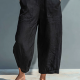 Black Minimalist Faux Linen Button-down Collar Sleeveless Loose-fitting Jumpsuit