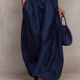 Dark Blue Striped Keyhole Neckline Wide-leg Jumpsuit