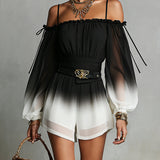 Black And White Gradient Off-shoulder Gradient Chiffon Jumpsuit(with belt)