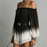 Black And White Gradient Off-shoulder Gradient Chiffon Jumpsuit(with belt)