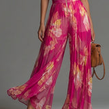 ESSENTIAL - Fuchsia Floral Pleated Chiffon Jumpsuit
