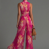 ESSENTIAL - Fuchsia Floral Pleated Chiffon Jumpsuit