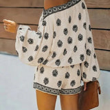 Baroque Print Off-Shoulder Lantern Sleeve Shorts Jumpsuit