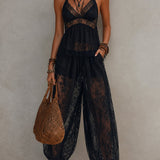 Black Backless Lace-trimmed Tank Top And Harem Pants Set