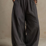 Boho Charcoal Crisscross Halter Pinstripe Wide-Leg Jumpsuit