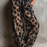 Black Animal Print Halter-neck Loose-fitting Chiffon Wide-leg Jumpsuit