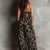 Black Animal Print Halter-neck Loose-fitting Chiffon Wide-leg Jumpsuit