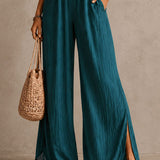 Bohemian Blue-green Lace-trimmed Slit Wide-leg Jumpsuit