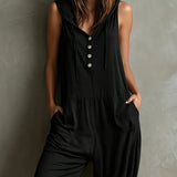 Black Casual Sleeveless Hooded Loose Lantern Jumpsuit