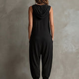 Black Casual Sleeveless Hooded Loose Lantern Jumpsuit